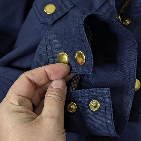 J. Crew Size M Navy Blue Windbreaker Gold Snaps Safari Style Long Sleeve Preppy - Picture 7 of 12